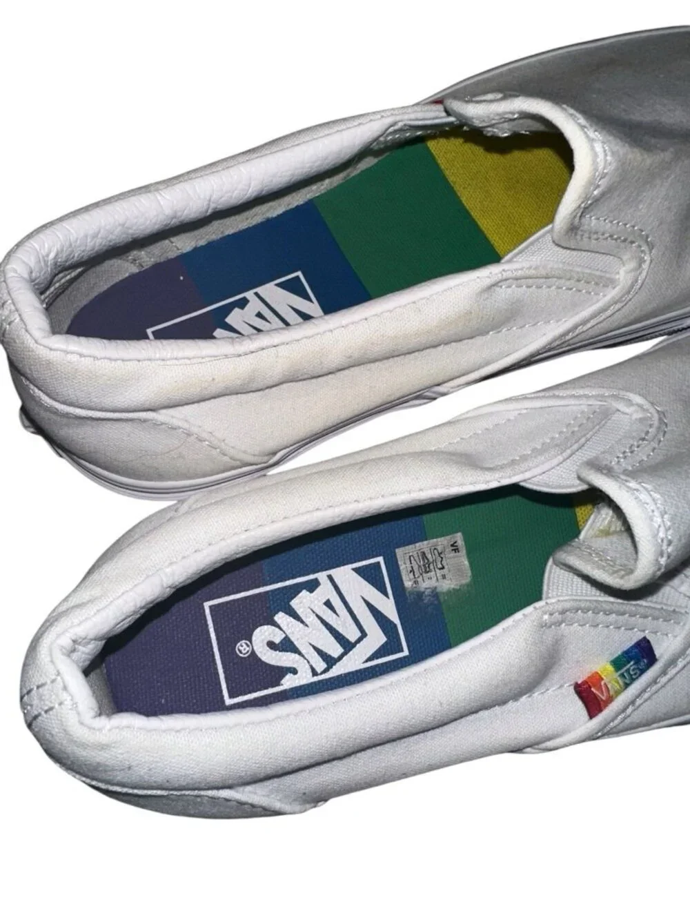 Vans Classic Slip On Rainbow Soles Trim Sneakers White 7.5 Men 9 Women Pride